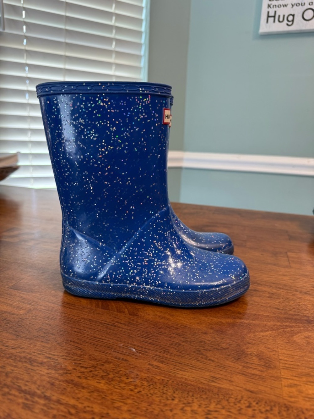 Hunter Kids First Classic Giant Glitter Rain Boots Blue Size 13/1